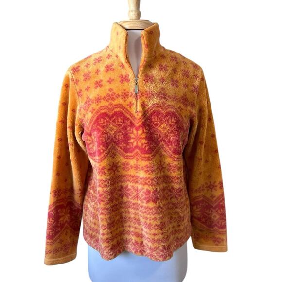 Vintage Talbots Pink Orange Nordic Plush Fleece Pullover 1/4 Zip Women's S P - Picture 1 of 7